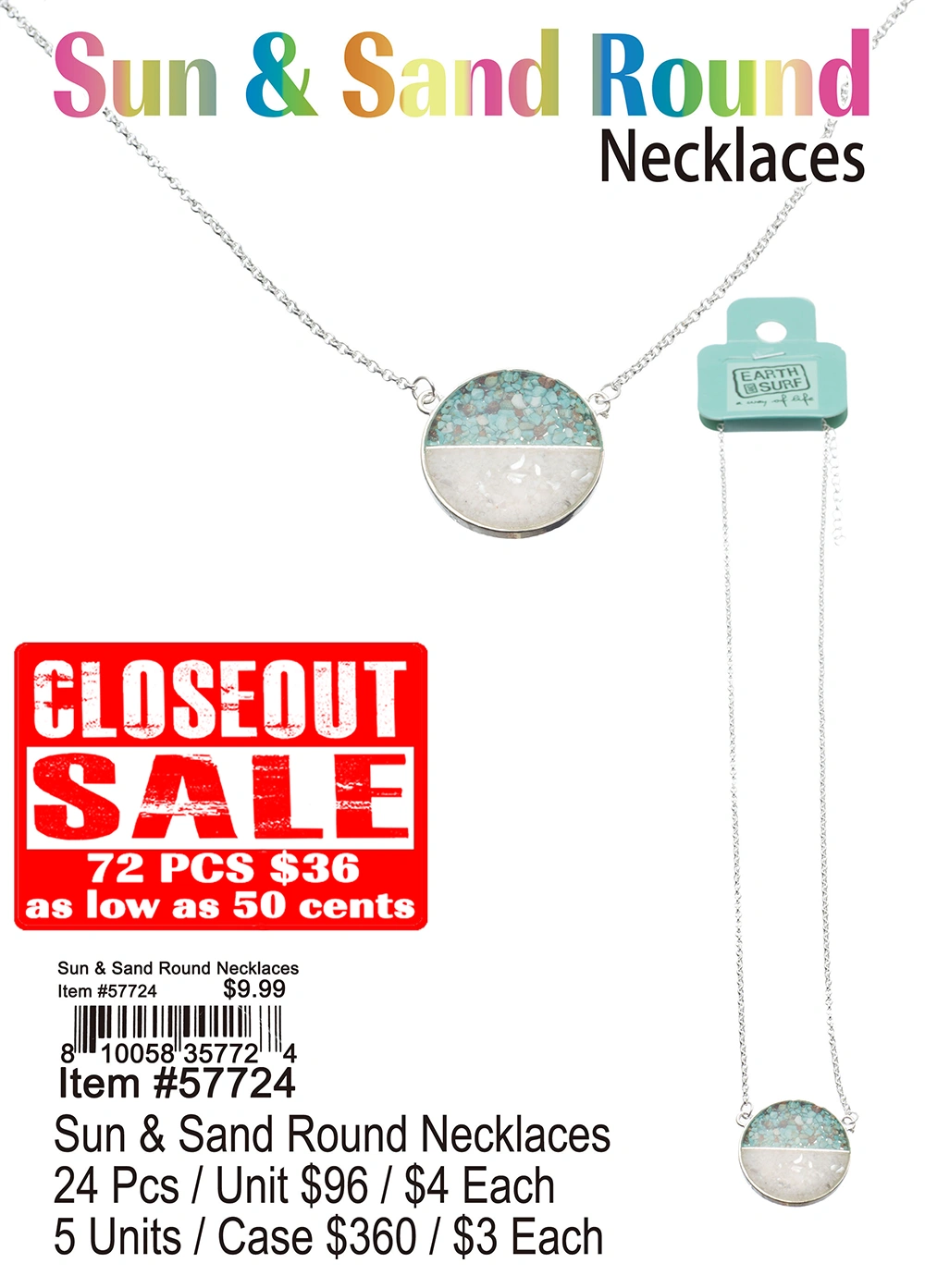 Sun and Sand Round Necklaces - Closeout 72 Pcs.